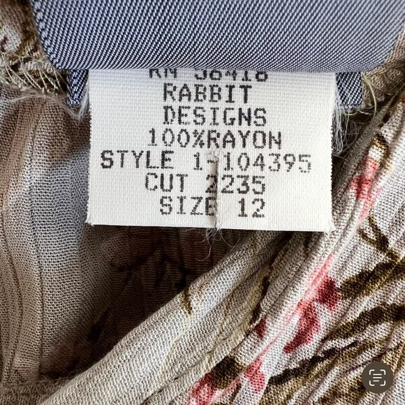 Vintage Rabbit Rabbit Designs Dress 12 S/M Floral Stretch Crinkle Rayon Maxi USA - Picture 12 of 13